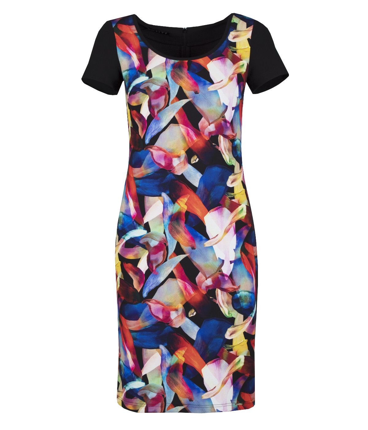 Short-sleeved round neck dress with abstract print 0